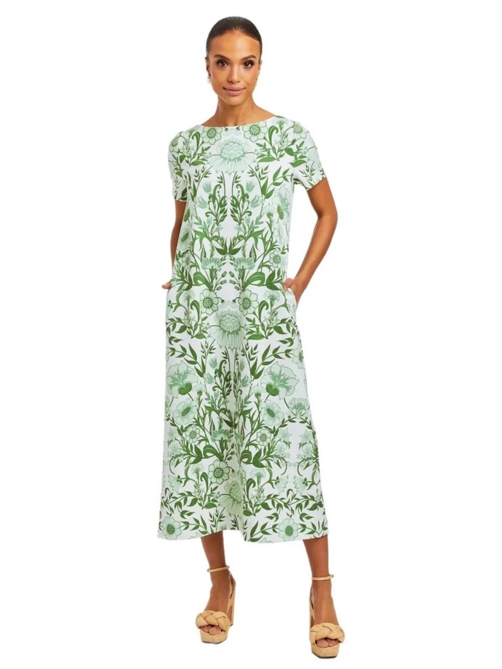 Mestiza New York Adria Green Ivory Floral Pocketed Midi Column Dress NWT - Picture 13 of 15